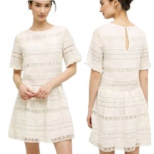ANTHROPOLOGIE x KAS "Clairmond" Lace Dress Ivory Mini Dress - Size M